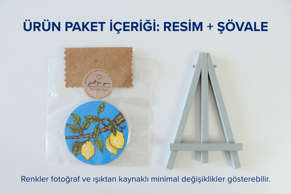 Duralit Üzerine Akrilik Boya Resim - 8 cm Çapında - Resim + Şövale Bir Arada - Desen:2