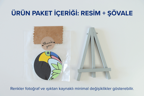 Duralit Üzerine Akrilik Boya Resim - 8 cm Çapında - Resim + Şövale Bir Arada - Desen:9