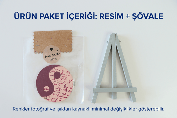 Duralit Üzerine Akrilik Boya Resim - 8 cm Çapında - Resim + Şövale Bir Arada - Desen:5