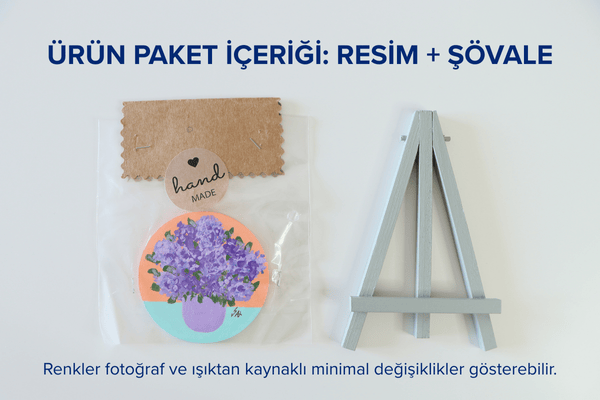 Duralit Üzerine Akrilik Boya Resim - 8 cm Çapında - Resim + Şövale Bir Arada - Desen:8