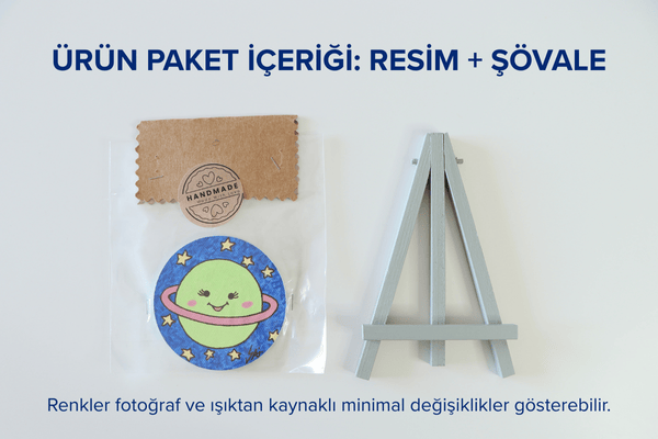 Duralit Üzerine Akrilik Boya Resim - 8 cm Çapında - Resim + Şövale Bir Arada - Desen:4