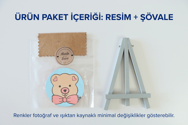 Duralit Üzerine Akrilik Boya Resim - 8 cm Çapında - Resim + Şövale Bir Arada - Desen:6