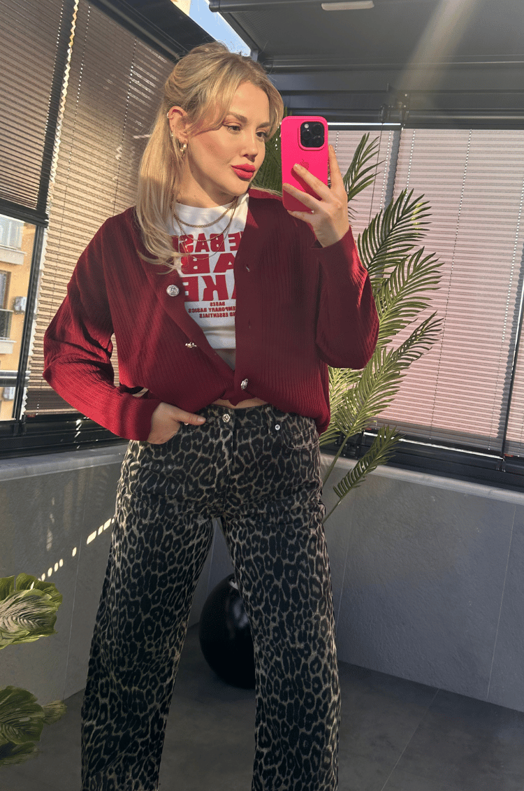 Açık Bordo Fitilli Oversize Basic Örme Hırka