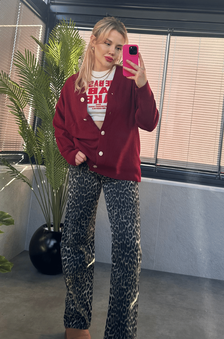 Açık Bordo Fitilli Oversize Basic Örme Hırka