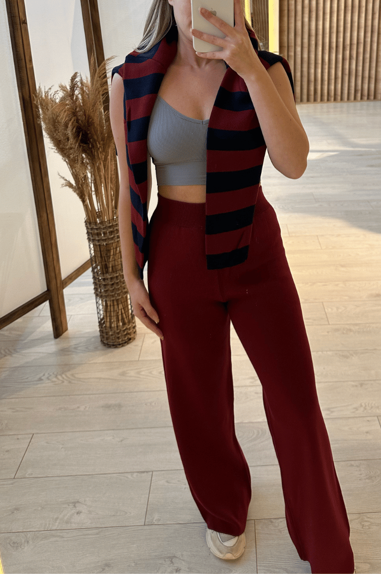 Basic Bordo Triko Pantolon