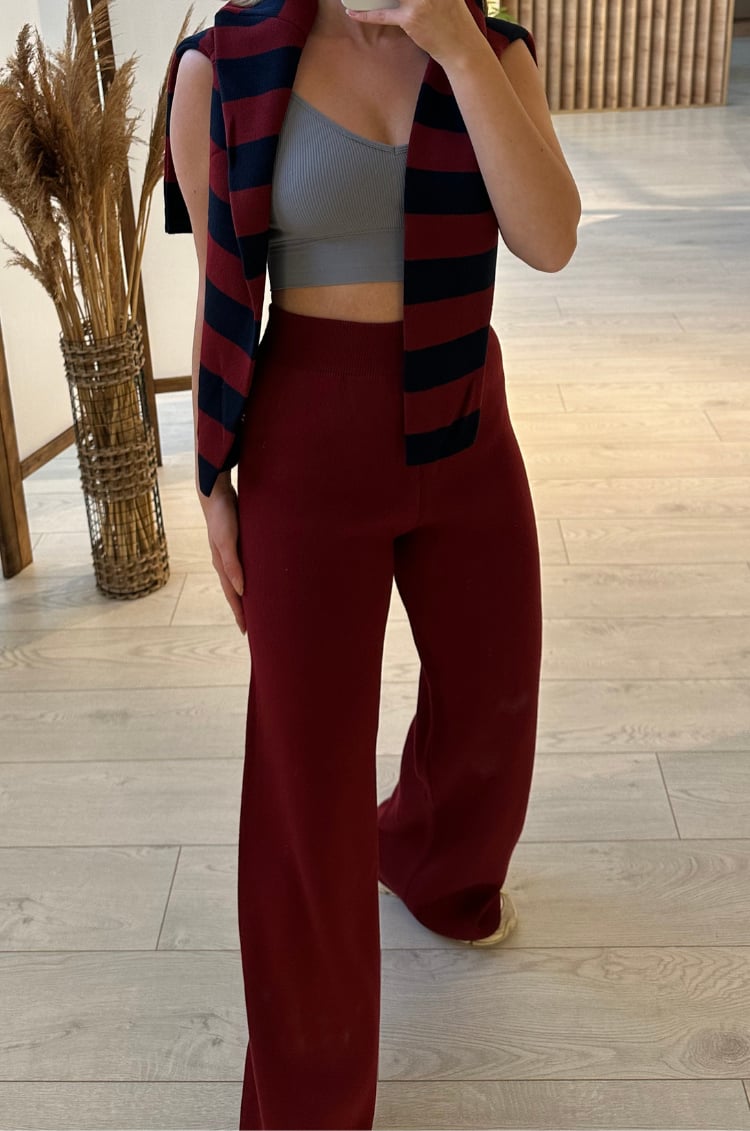 Basic Bordo Triko Pantolon