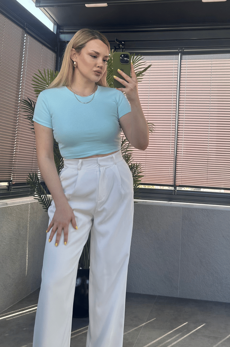 Bebe Mavisi Yarım Kollu Slim Basic Crop 
