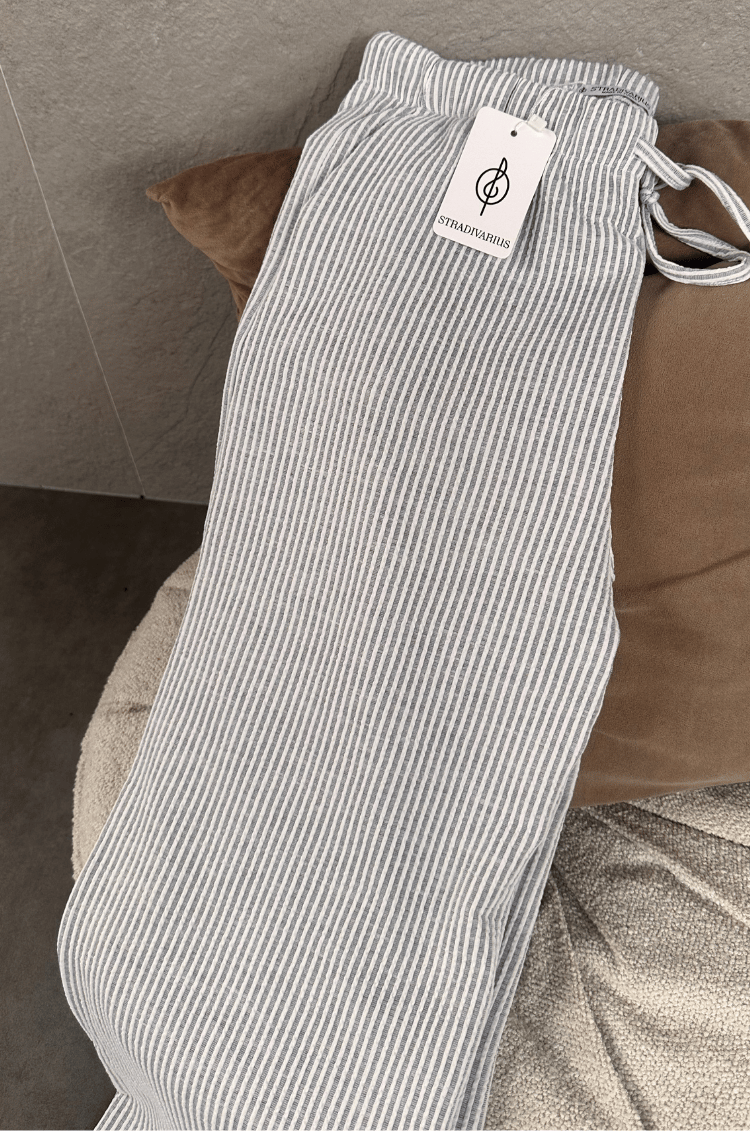 Beyaz Çizgili Marka Model Keten Karışımlı Pantolon
