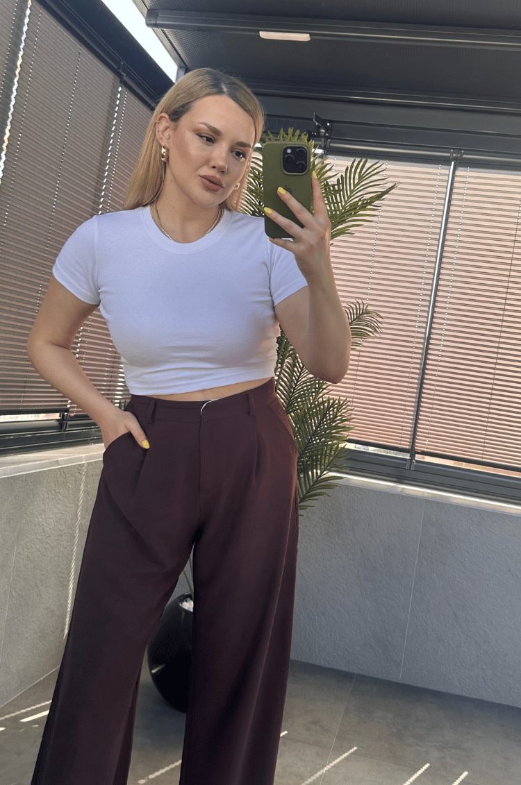 Beyaz Yarım Kollu Slim Basic Crop 
