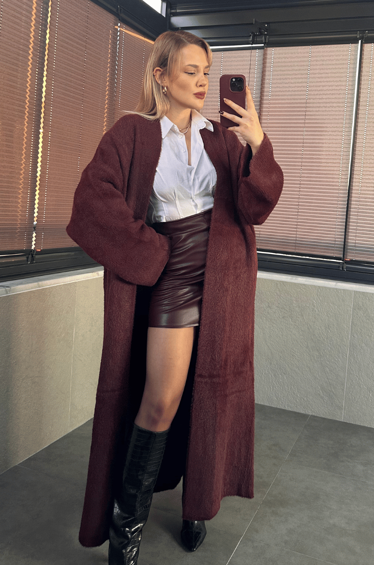 Bordo Yumoş Maxi Hırka