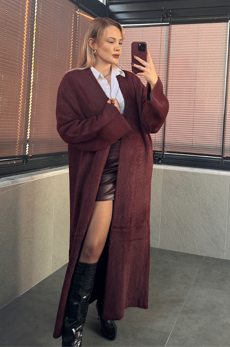 Bordo Yumoş Maxi Hırka