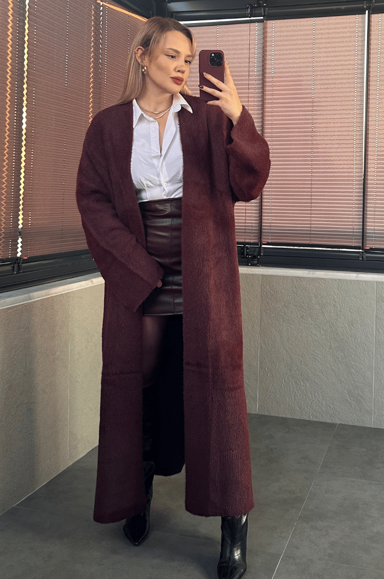 Bordo Yumoş Maxi Hırka