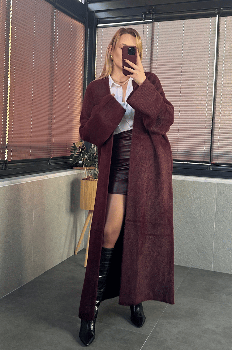 Bordo Yumoş Maxi Hırka