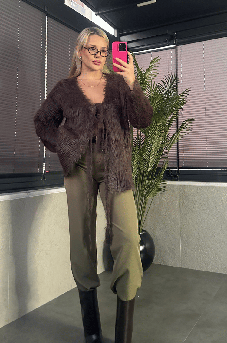 Kahverengi Marka Model Oversize Sakallı Hırka