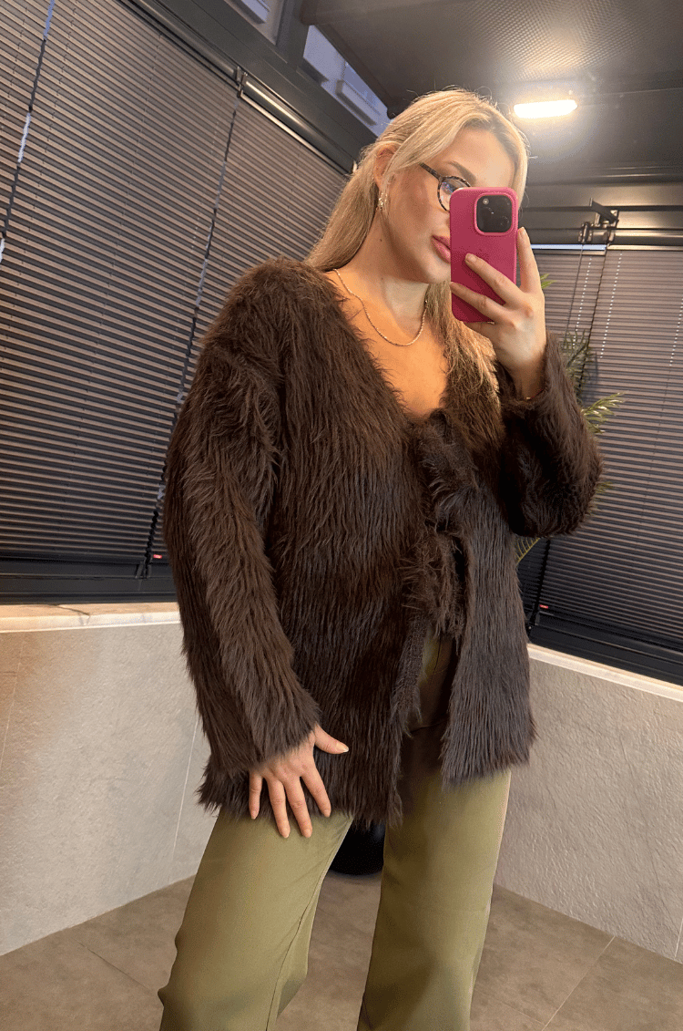 Kahverengi Marka Model Oversize Sakallı Hırka