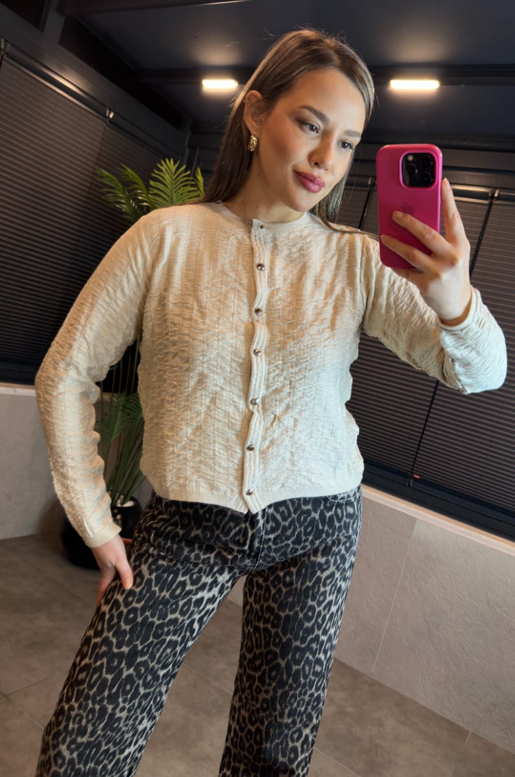 Krem Bürümcük Kısa Triko Hırka 