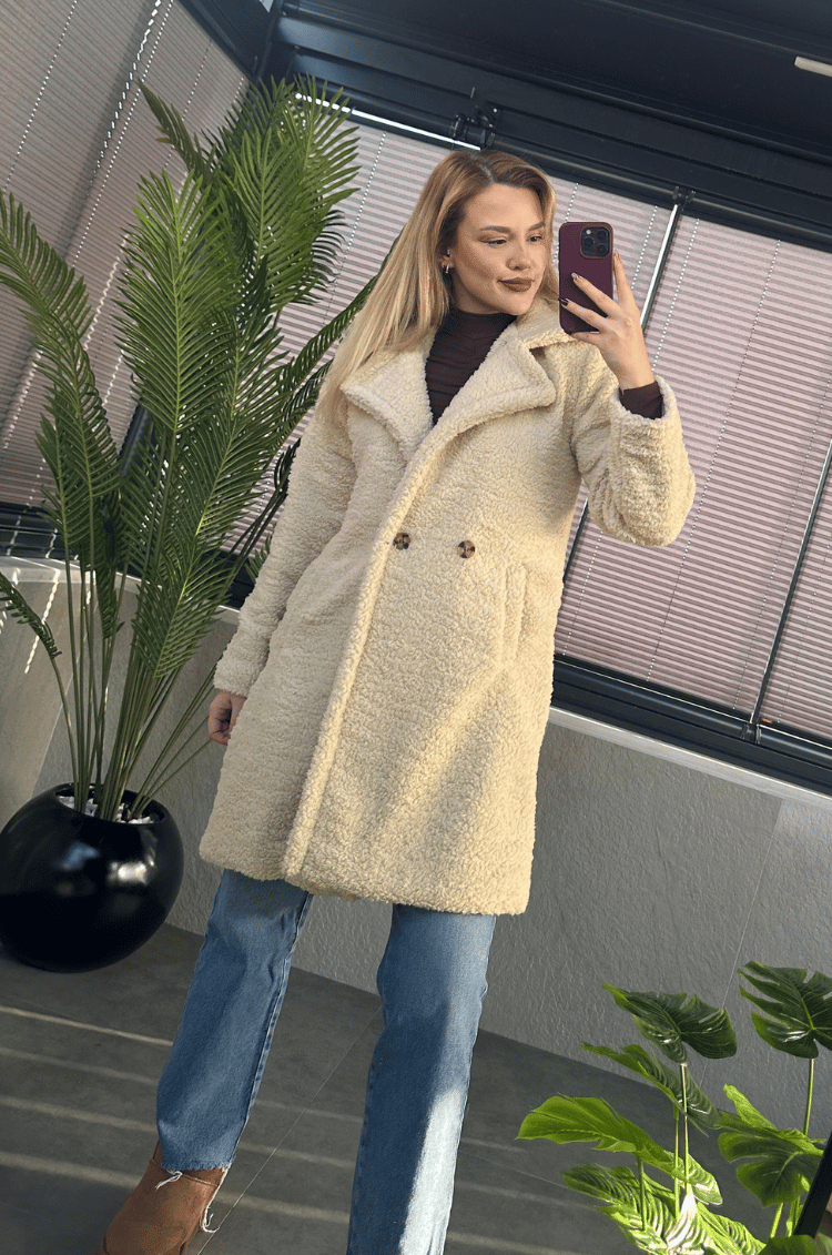 Krem Cepli Peluş Kaban