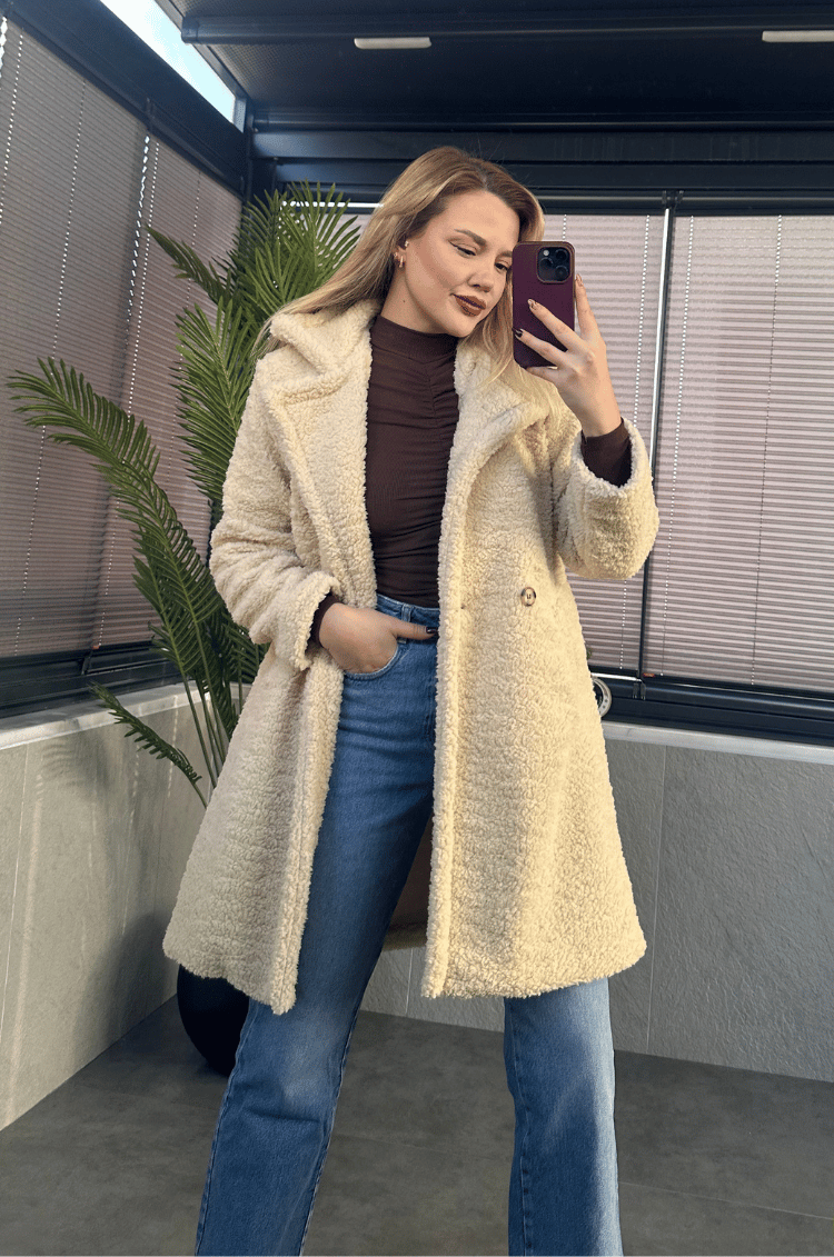 Krem Cepli Peluş Kaban