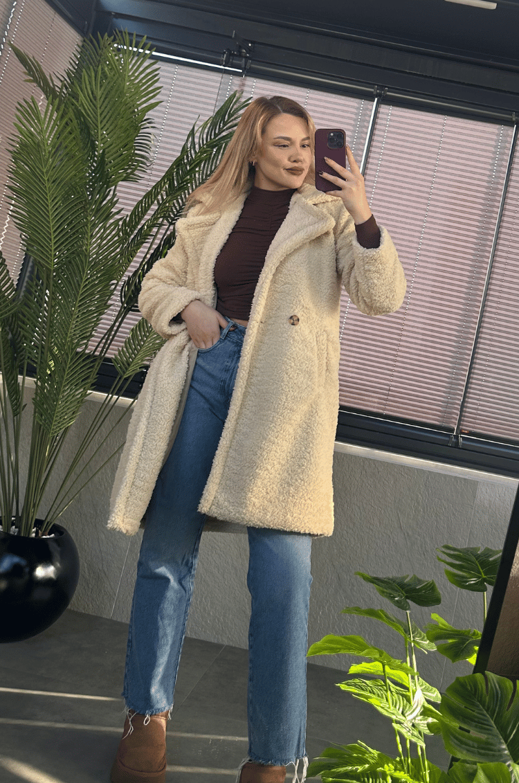 Krem Cepli Peluş Kaban