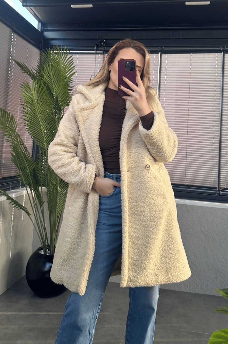 Krem Cepli Peluş Kaban