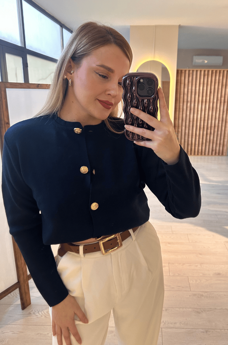 Lacivert Gold Düğmeli Hırka