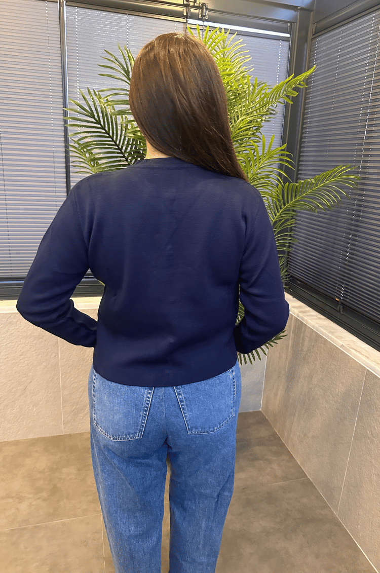 Lacivert Gümüş Düğmeli Hırka