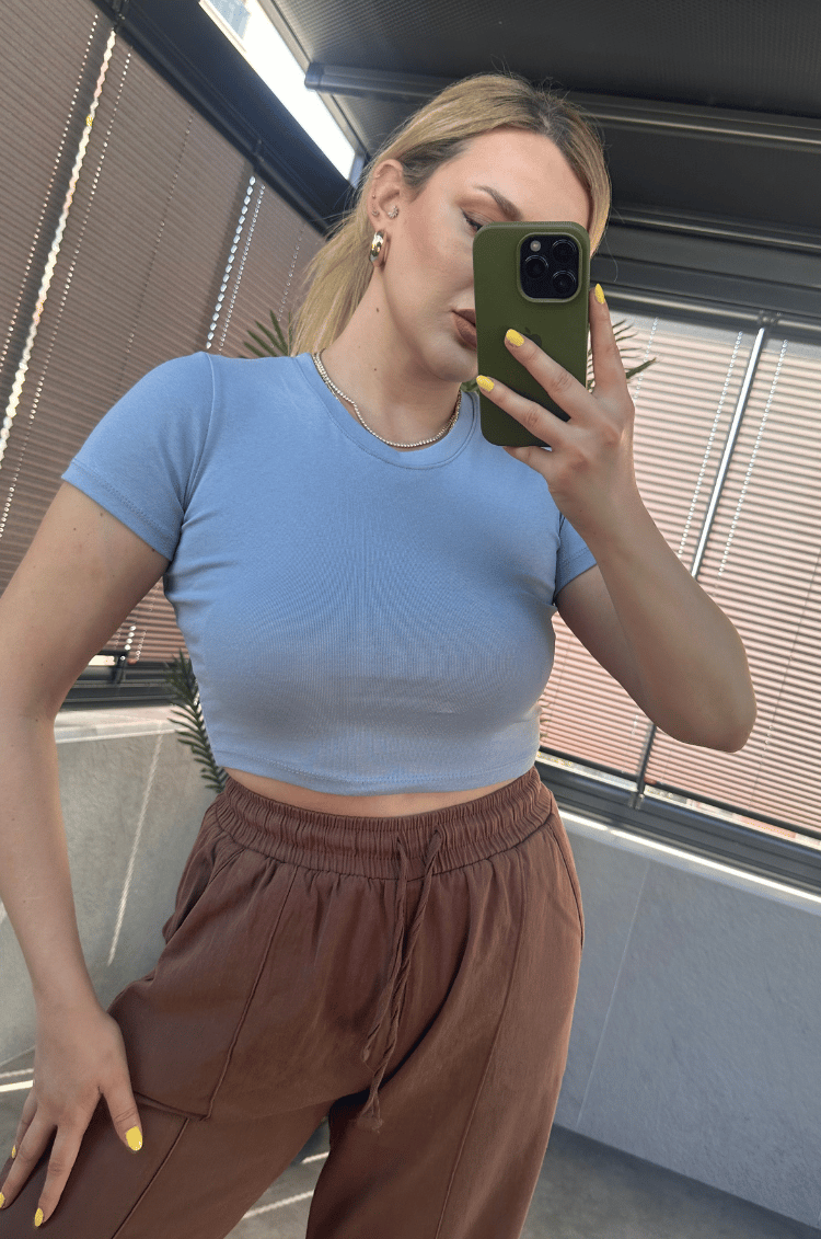 Mavi Yarım Kollu Slim Basic Crop 