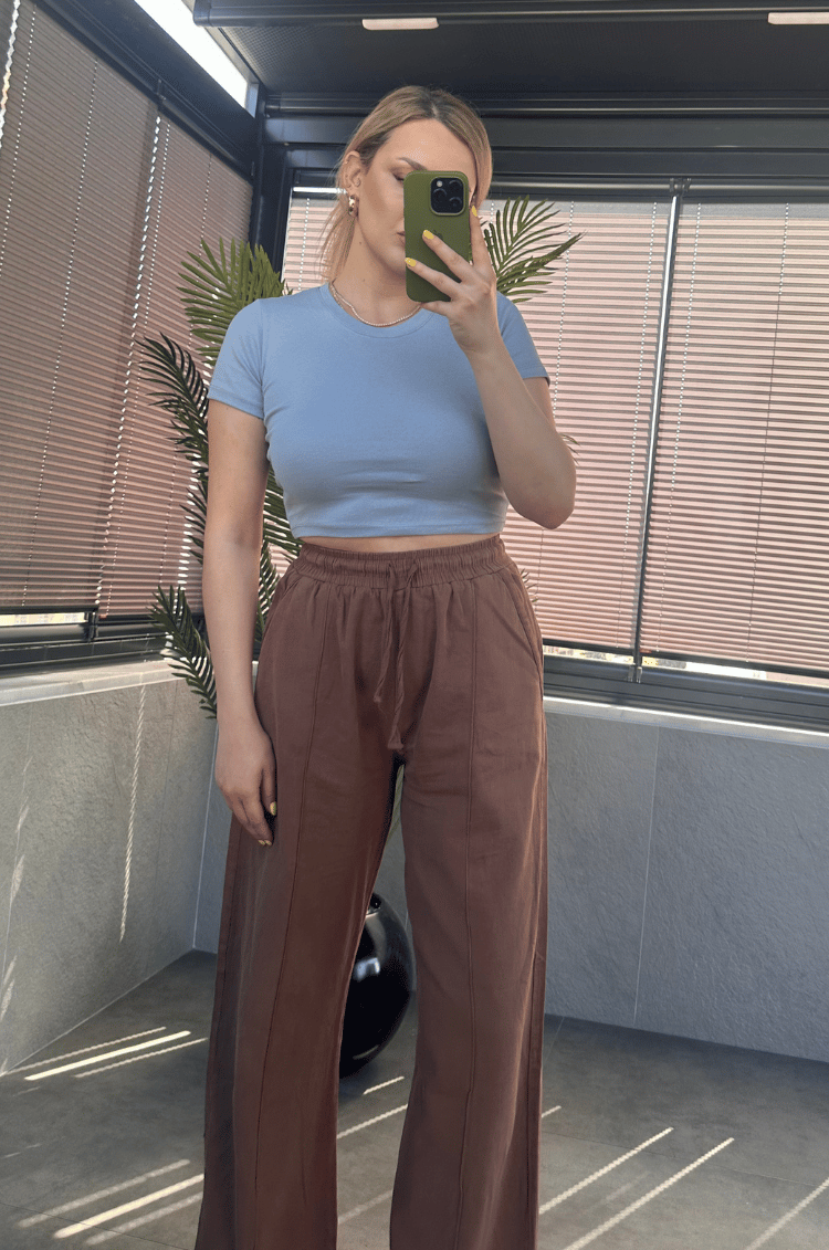 Mavi Yarım Kollu Slim Basic Crop 