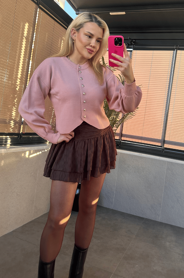 Pembe Fit Kesim Crop Hırka