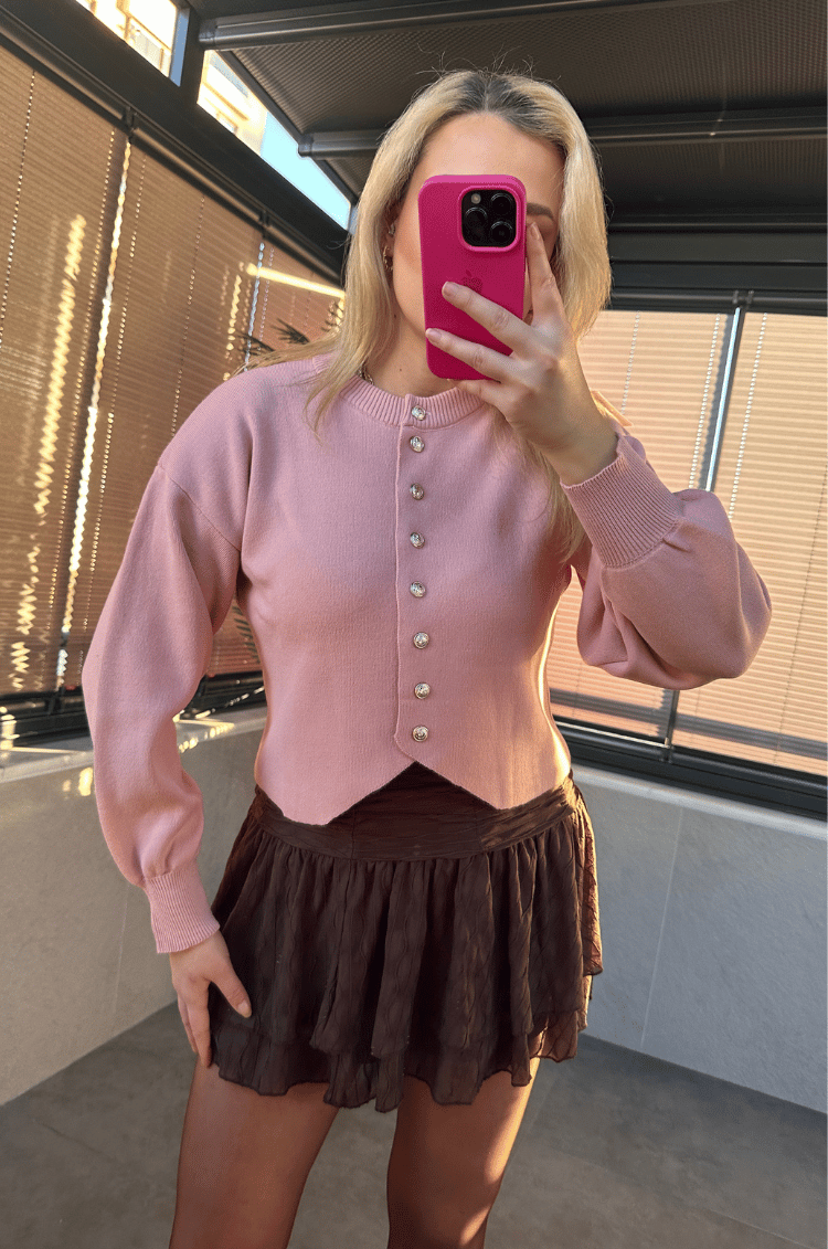 Pembe Fit Kesim Crop Hırka