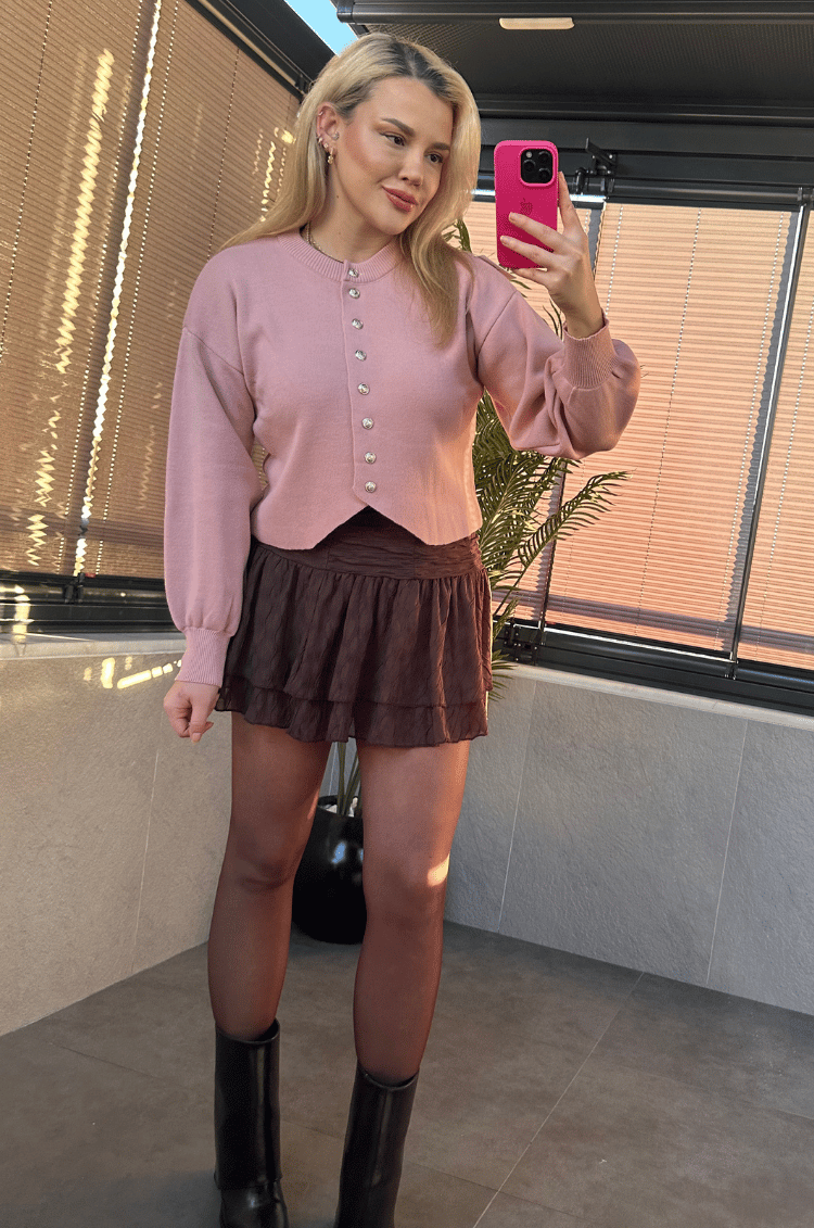 Pembe Fit Kesim Crop Hırka
