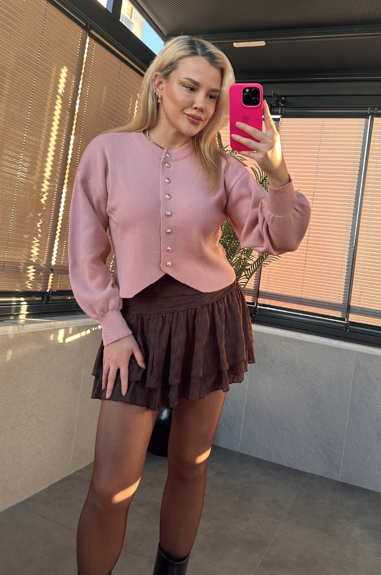 Pembe Fit Kesim Crop Hırka