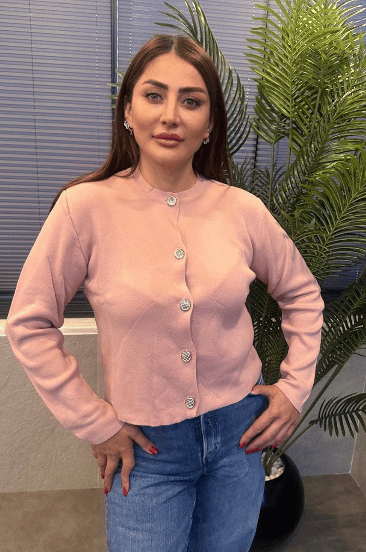 Pembe Gümüş Düğmeli Hırka
