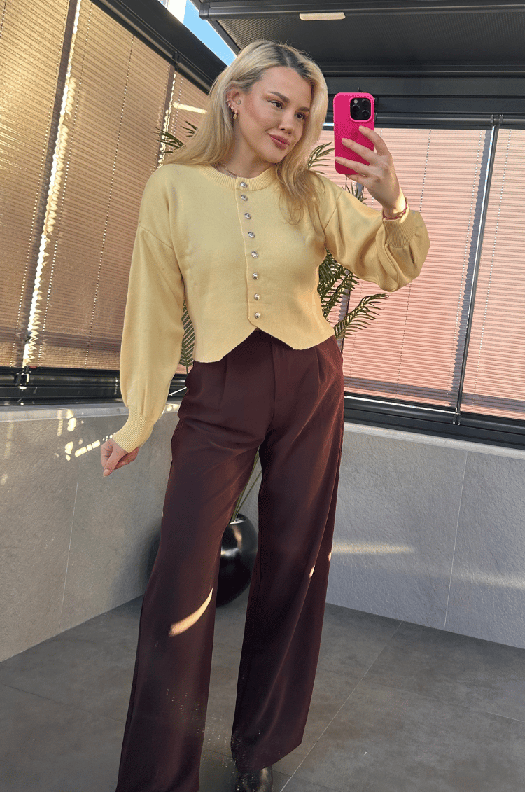 Sarı Fit Kesim Crop Hırka