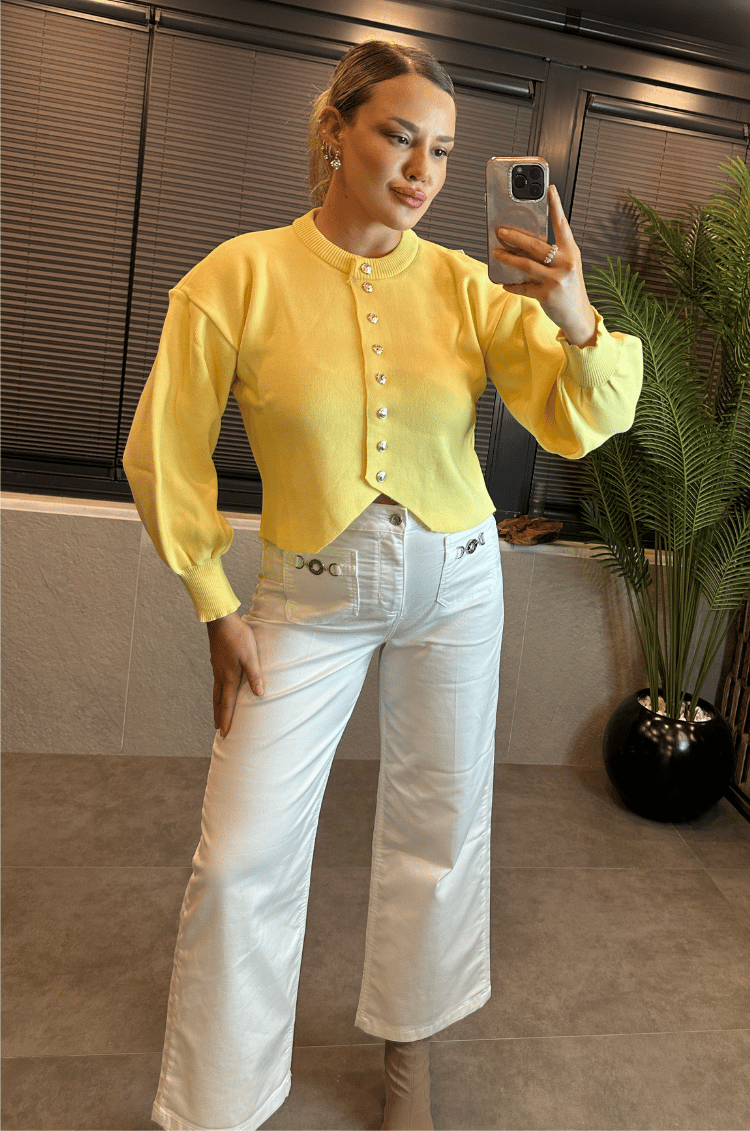 Sarı Fit Kesim Crop Hırka