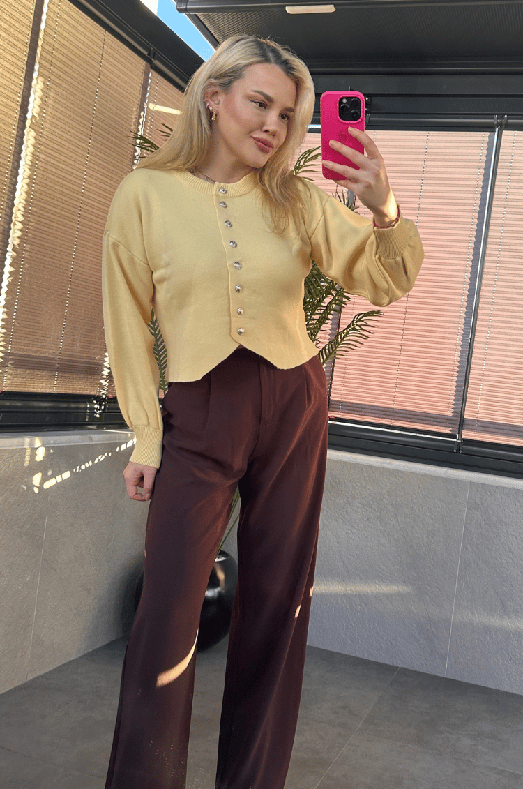 Sarı Fit Kesim Crop Hırka