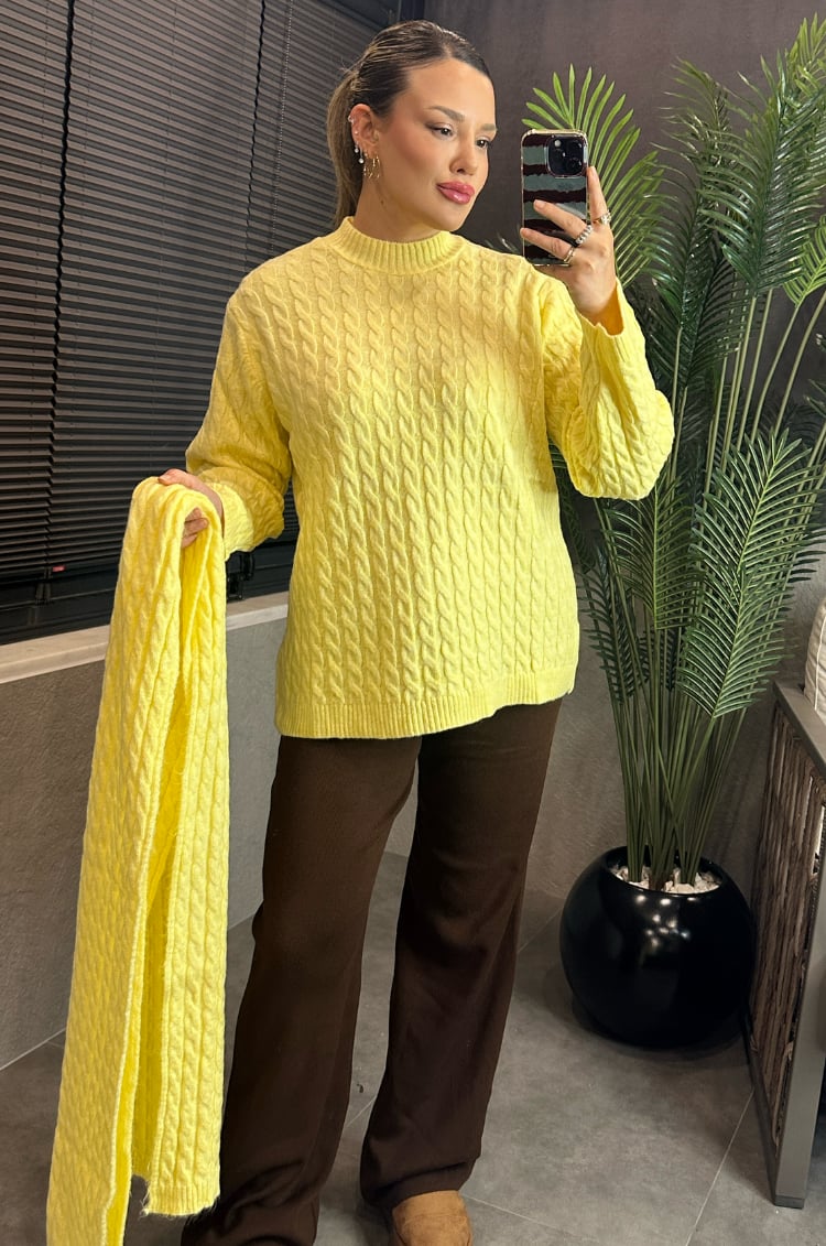 Sarı Şallı Örgü Triko Kazak