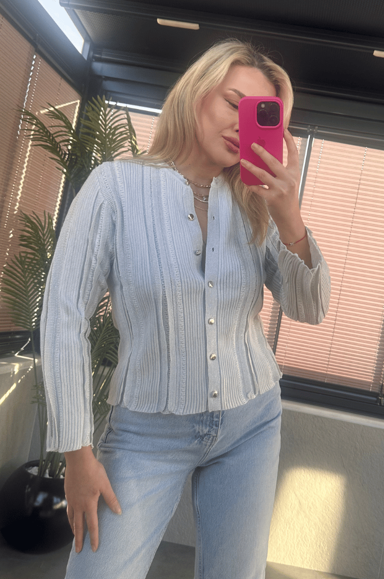 Simli İnce Dokuma Detaylı Gri Triko Hırka