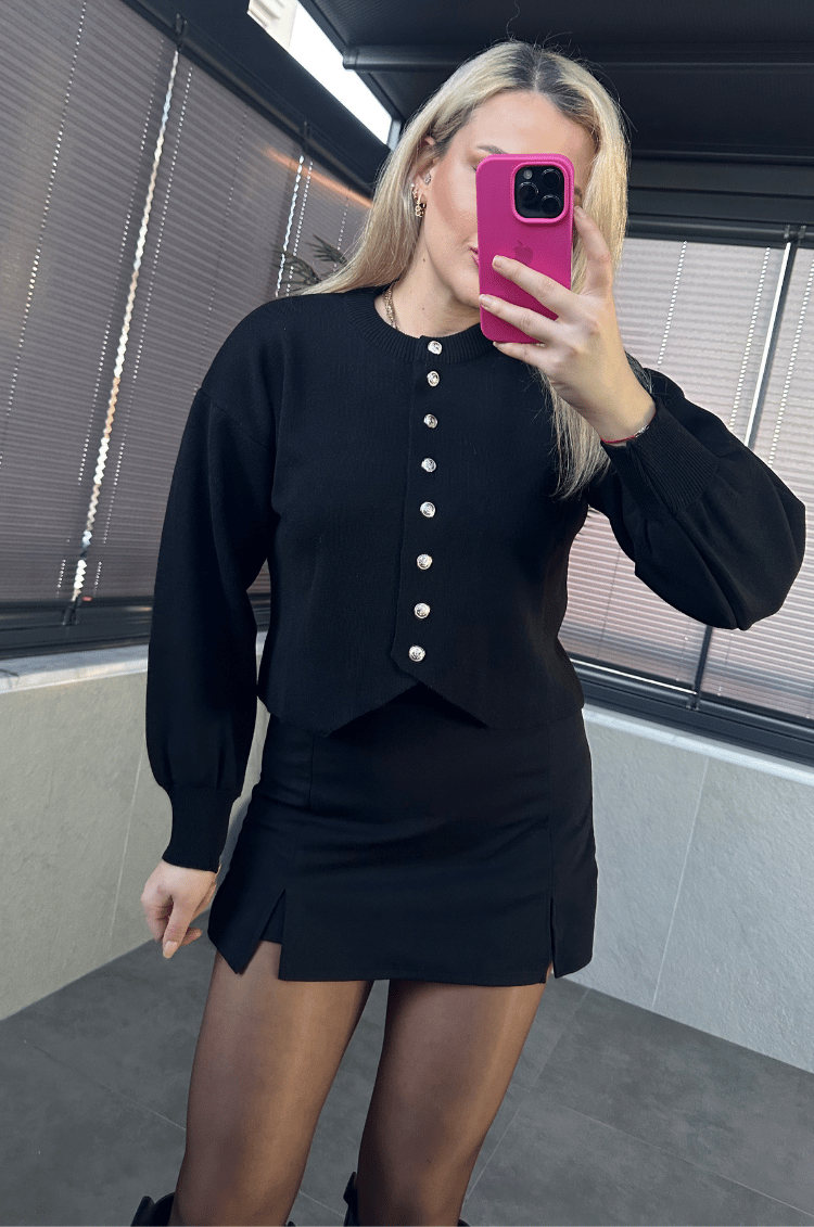 Siyah Fit Kesim Crop Hırka