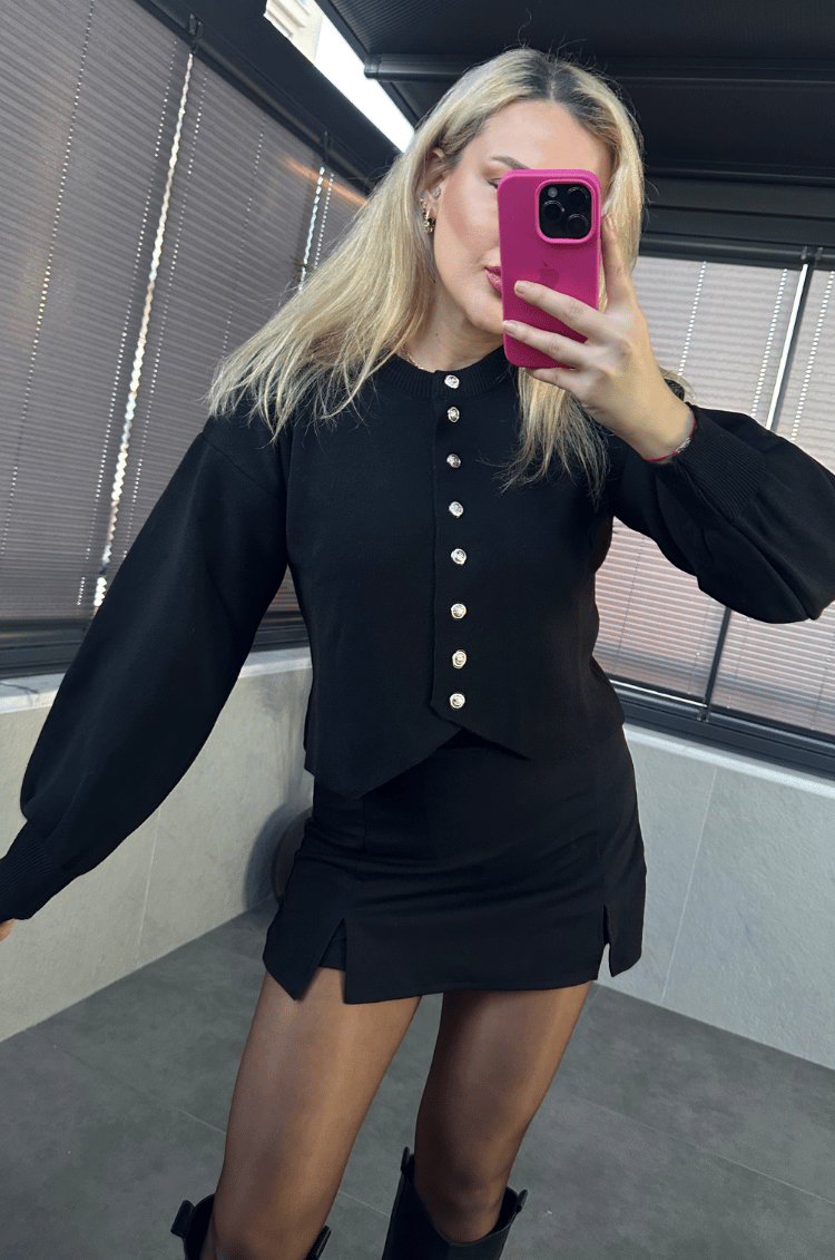 Siyah Fit Kesim Crop Hırka