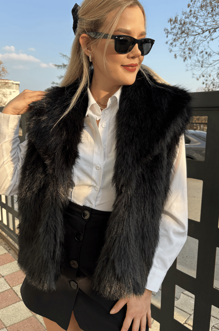 Siyah Premium Suni Kürk Yelek