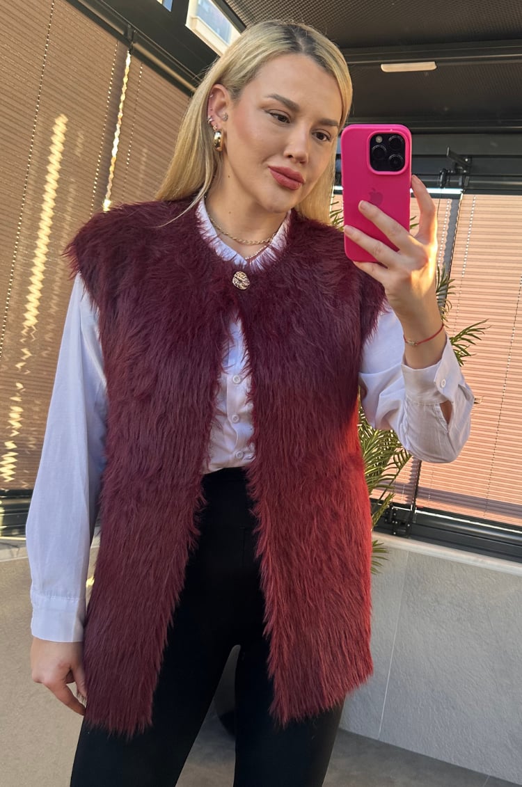 Tek Düğmeli Sakallı Bordo Yelek