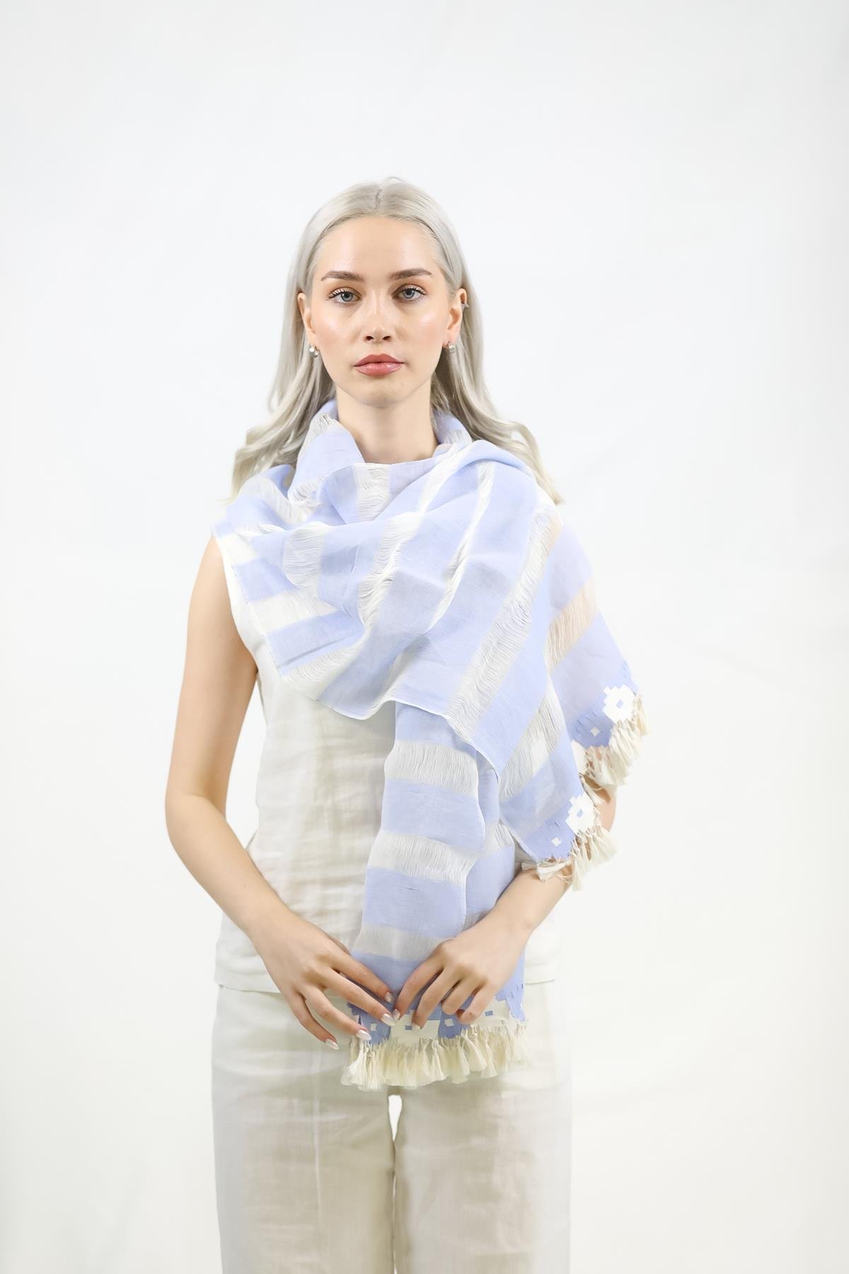 Elyara Motifli Şal Bebe Mavisi