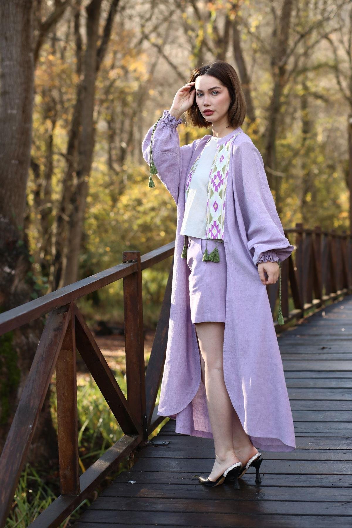 Evinra Şortlu Kaftan Takım Lila