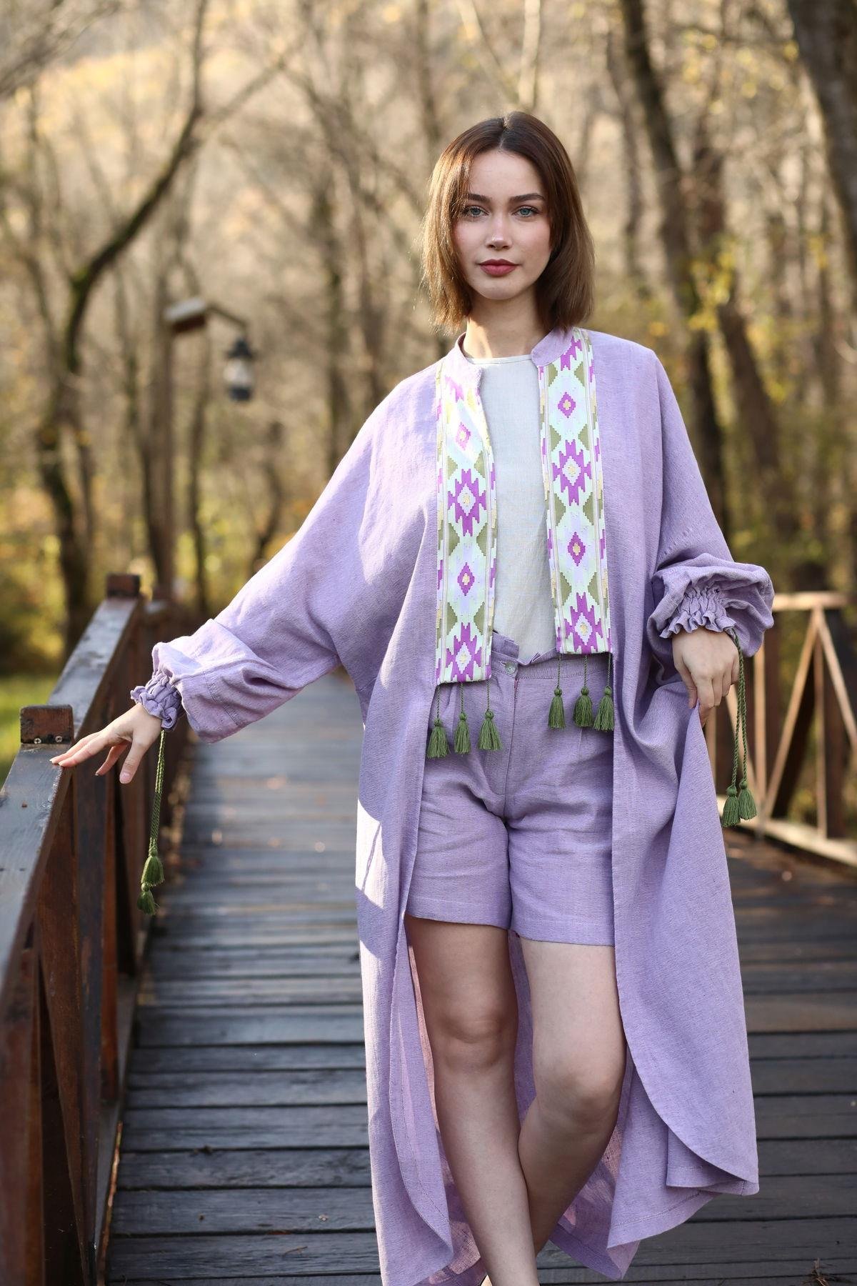 Evinra Şortlu Kaftan Takım Lila