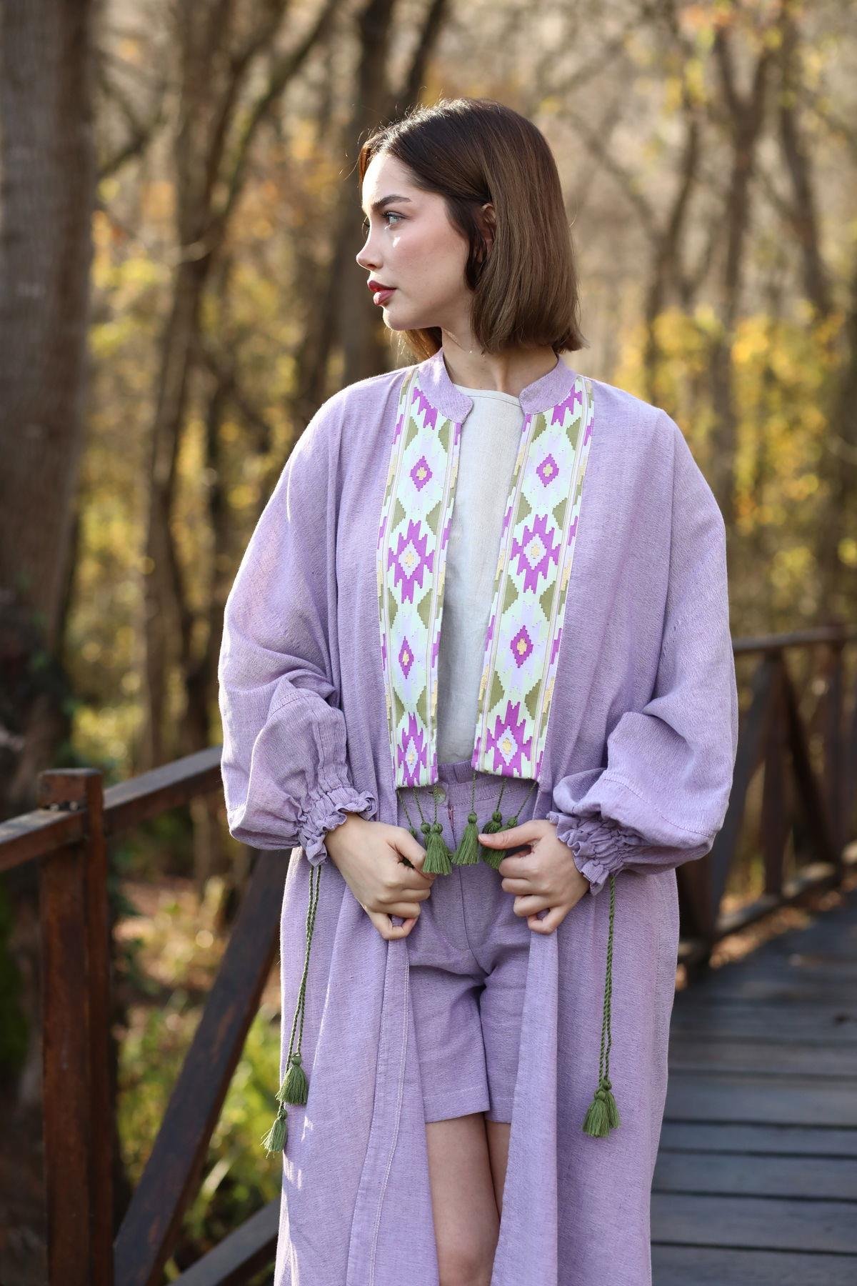 Evinra Şortlu Kaftan Takım Lila
