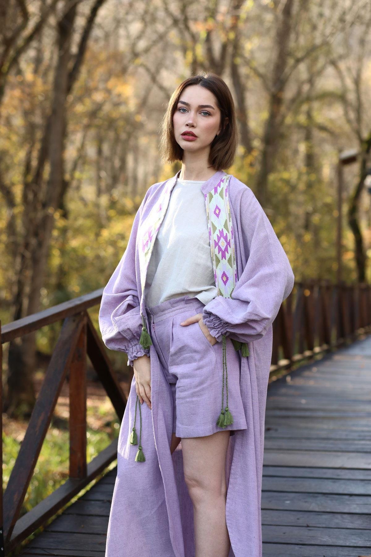 Evinra Şortlu Kaftan Takım Lila