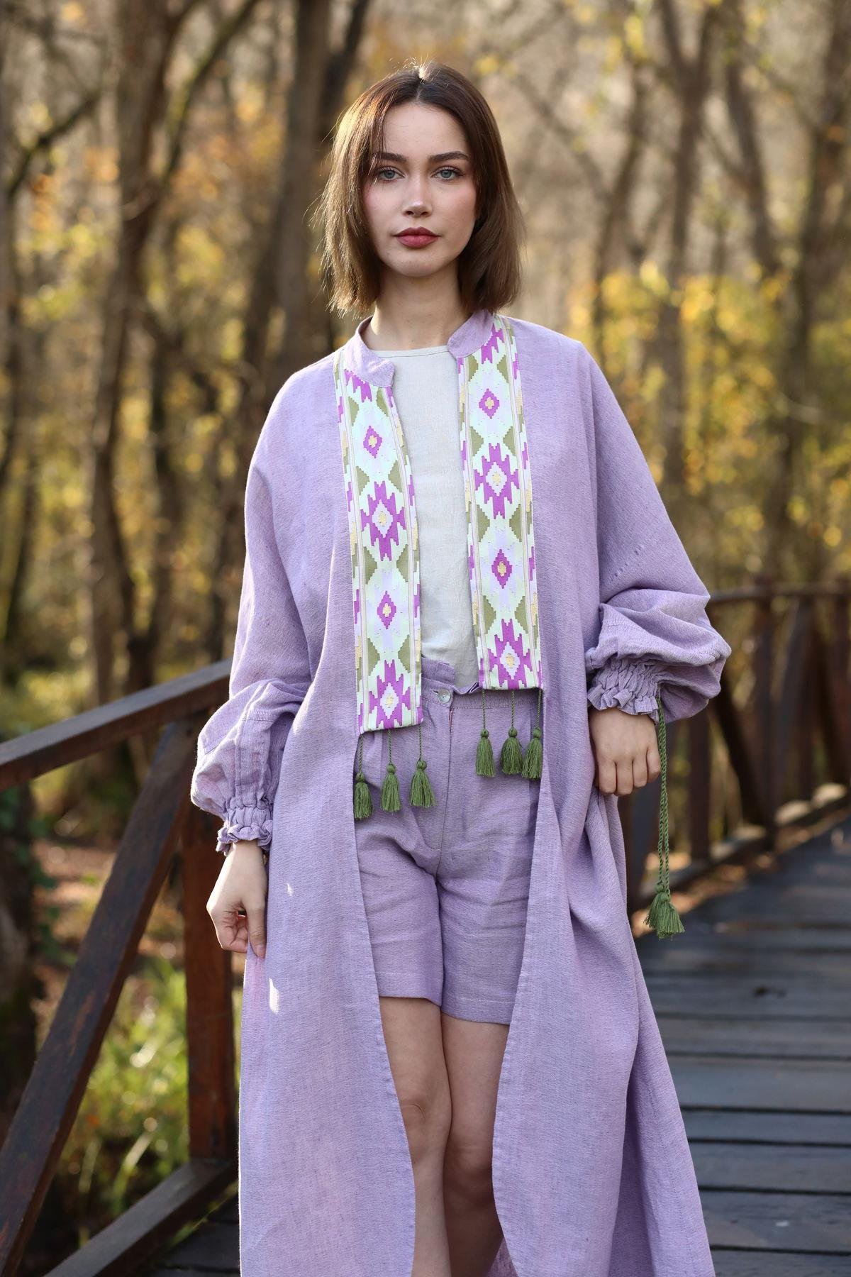 Evinra Şortlu Kaftan Takım Lila