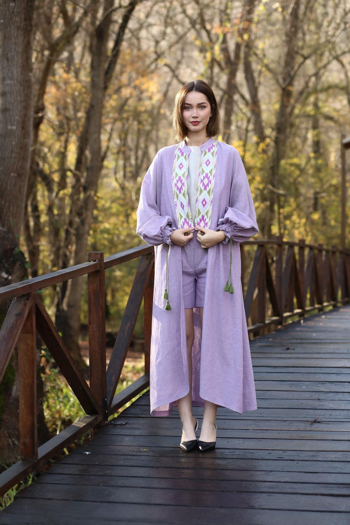 Evinra Şortlu Kaftan Takım Lila