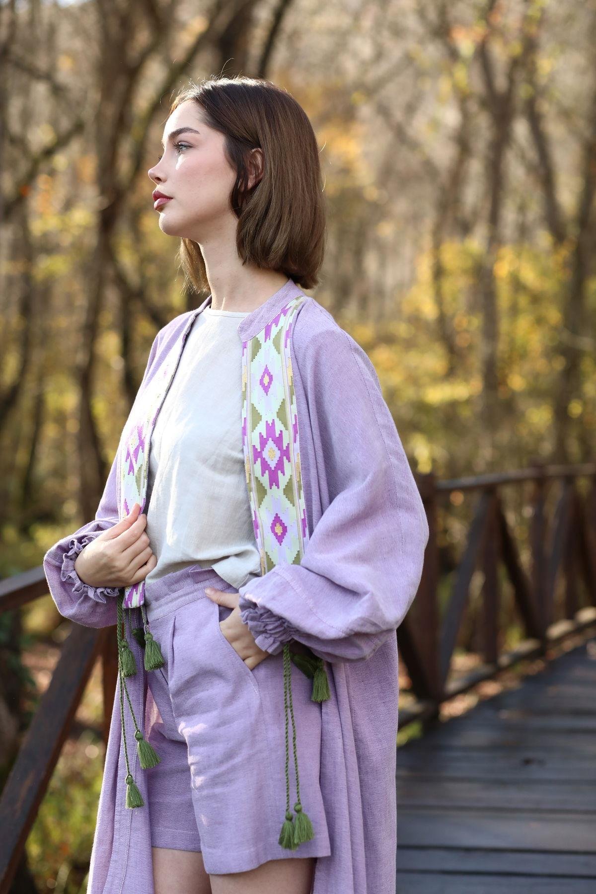 Evinra Şortlu Kaftan Takım Lila